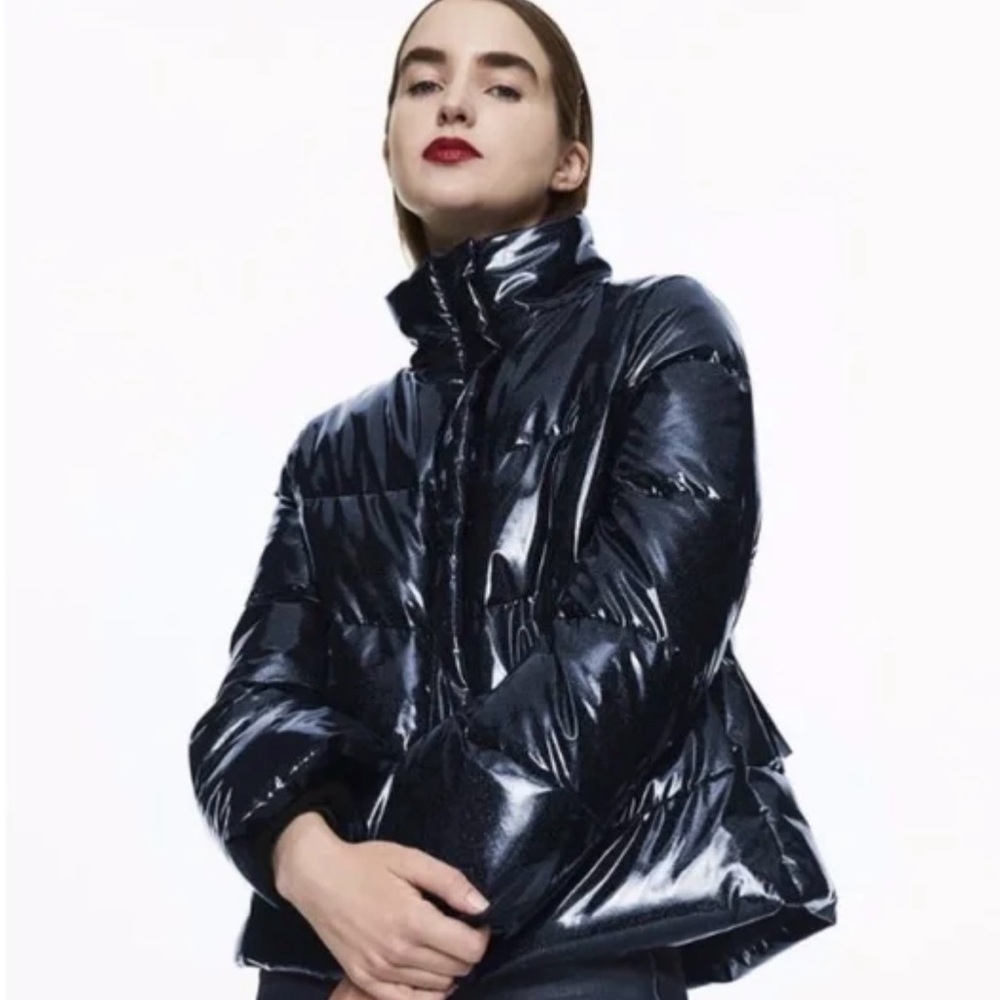 Betsy Johnson Blue Glitter Puffer Jacket Iridescent Whimsycore Fall Vibes